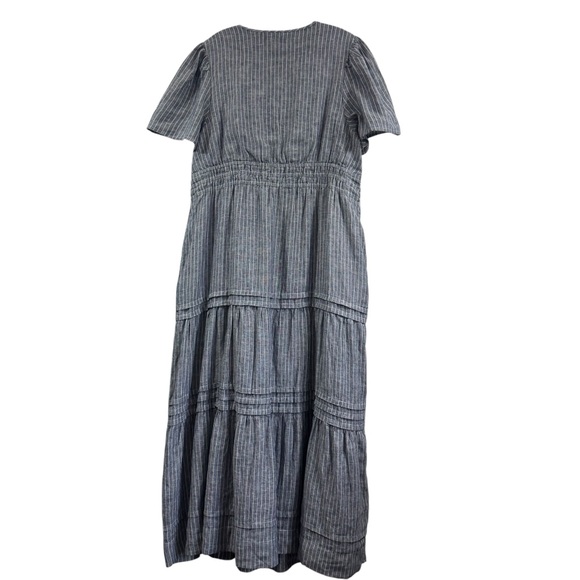 Quince European Linen Tiered Maxi Dress Chambray Stripe Size XL - Picture 3 of 12